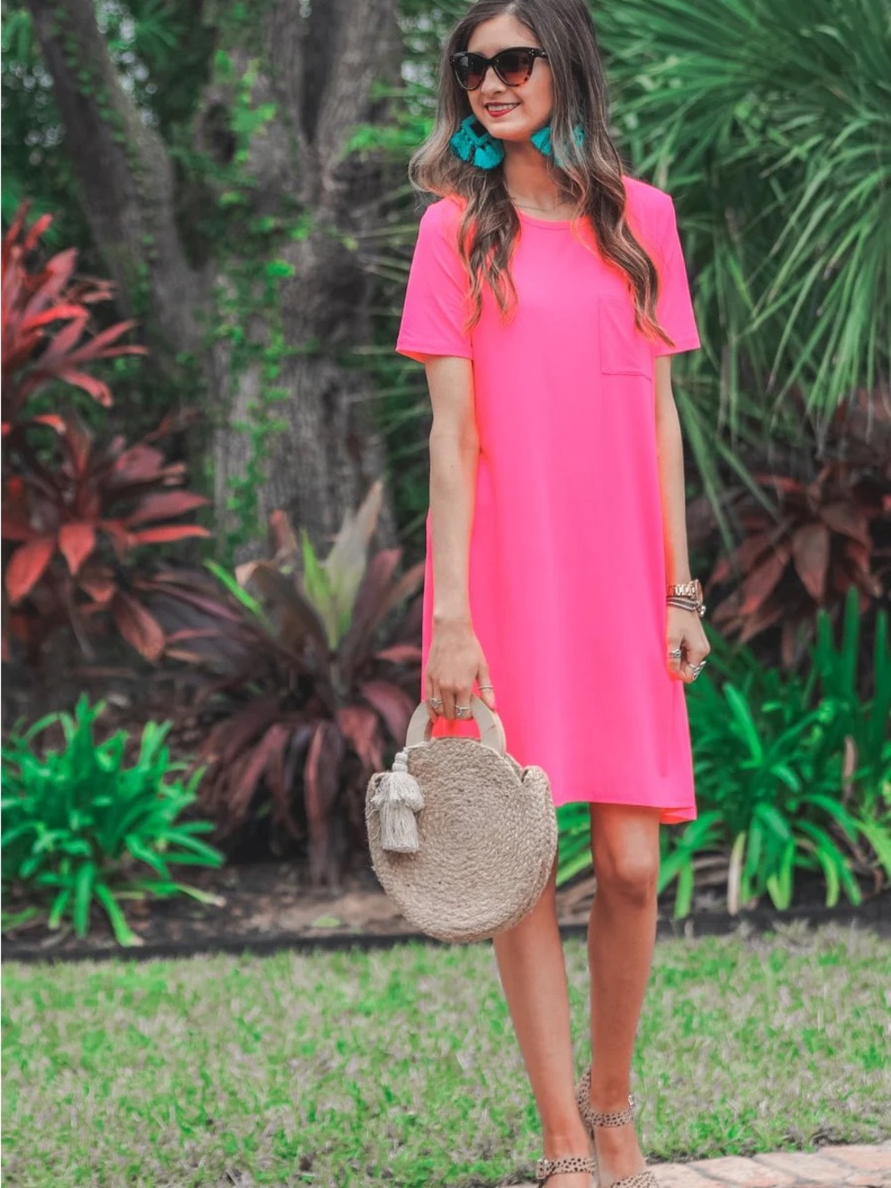 Jess Lea Neon Pink Short Sleeve Pocket Mini Dress sz Small